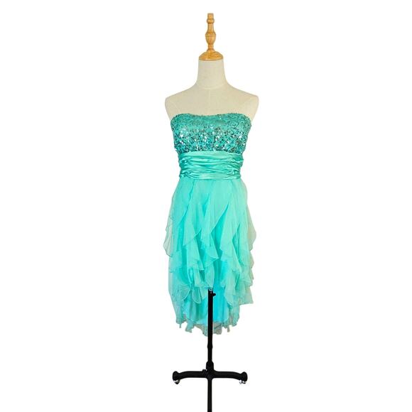 Deb Pastel Green High Low Strapless Dress Chiffon Ruffles Fairycore Mermaid 13 - Picture 10 of 16